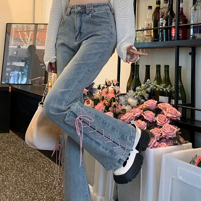 Lace Up Flared Jeans - Vedlit