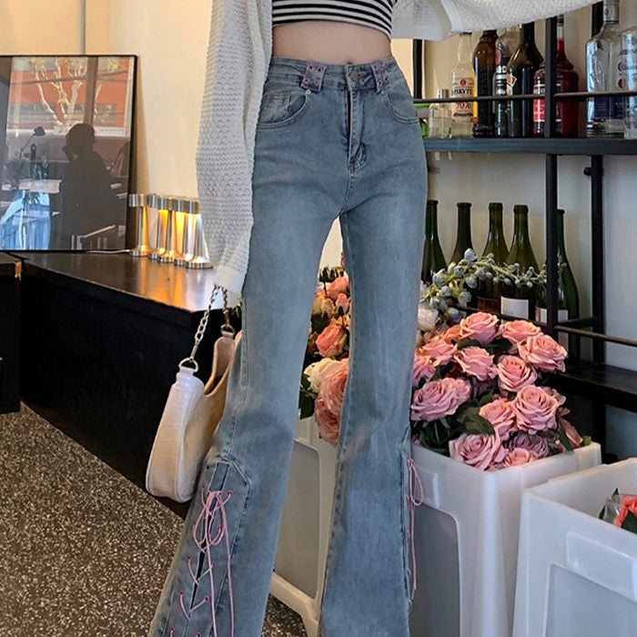 Lace Up Flared Jeans - Vedlit