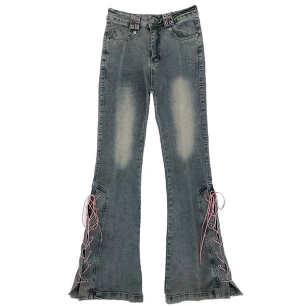 Lace Up Flared Jeans - Vedlit