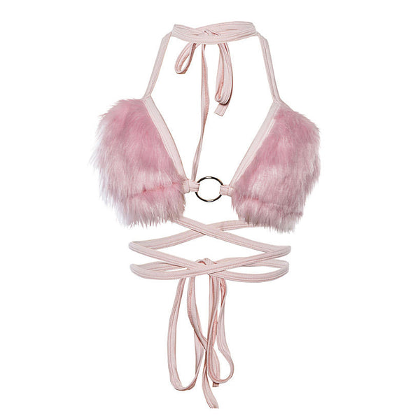 Light Pink Fuzzy Bra Top - Vedlit