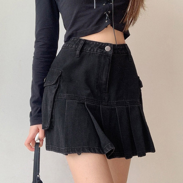 Meet Me On Campus Denim Skirt - Vedlit
