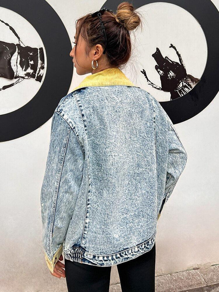 Mid Wash Patchwork Denim Jacket - Vedlit