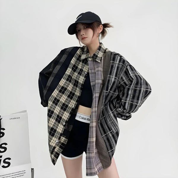 Multi Pattern Plaid Shirt - Vedlit