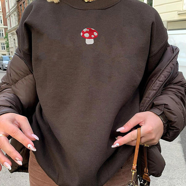 Mushroom Embroidery Aesthetic Sweatshirt - Vedlit