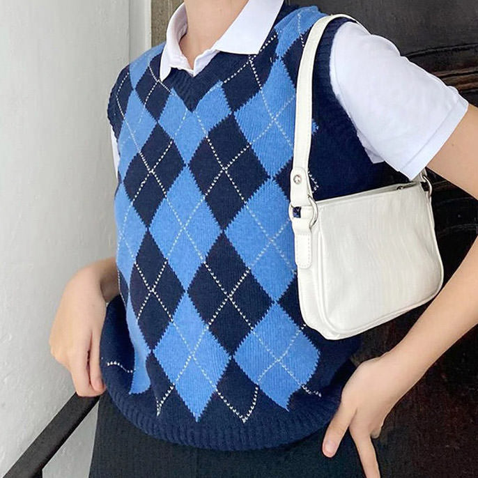 Navy Blue Argyle Vest - Vedlit