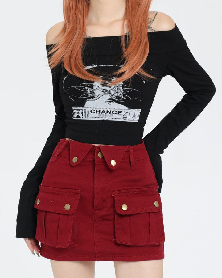 Wine Red Zip Front Mini Skirt - Vedlit