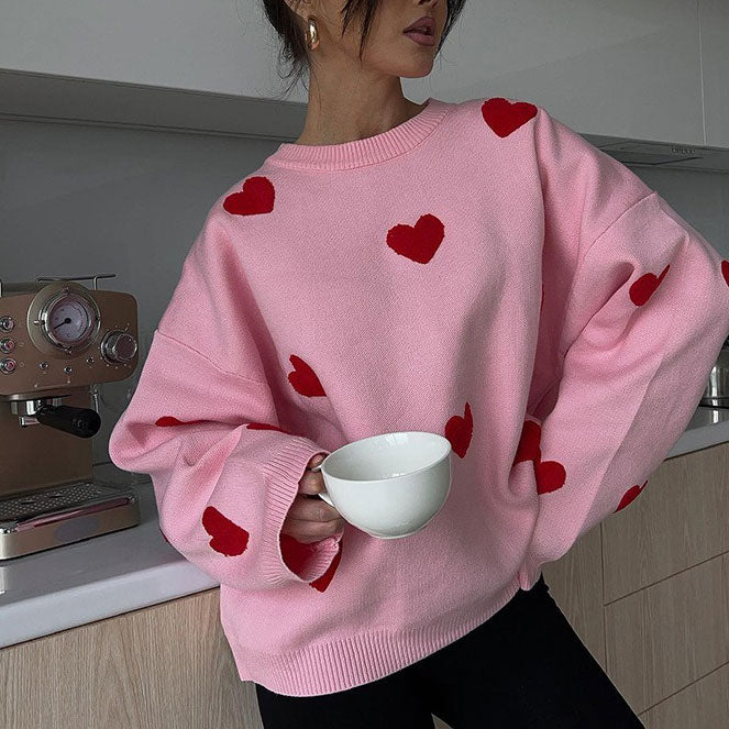 Vintage Red Hearts Sweater - Vedlit