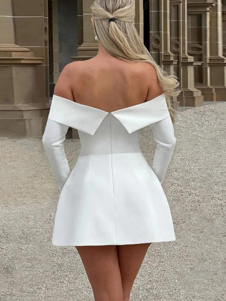 Off Shoulder A-Line Mini Dress - Vedlit
