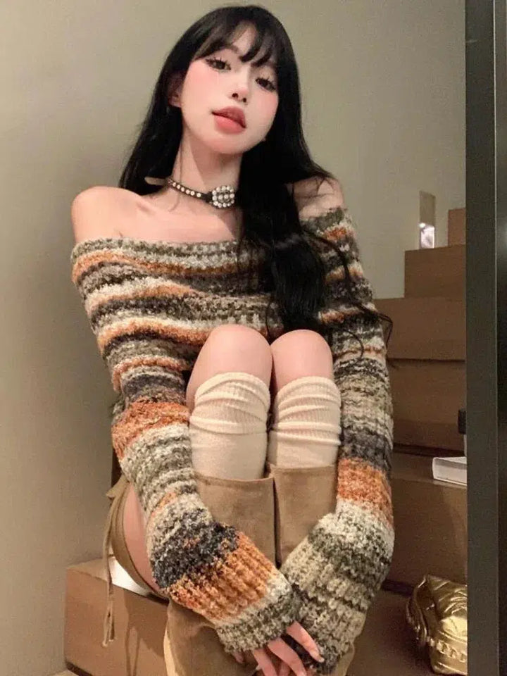 Off Shoulder Cropped Sweater - Vedlit