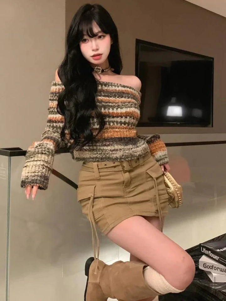 Off Shoulder Cropped Sweater - Vedlit