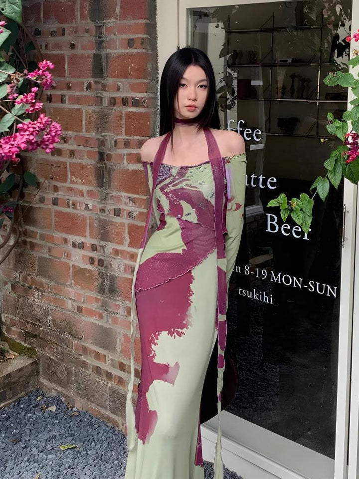 Off Shoulder Mesh Maxi Dress - Vedlit