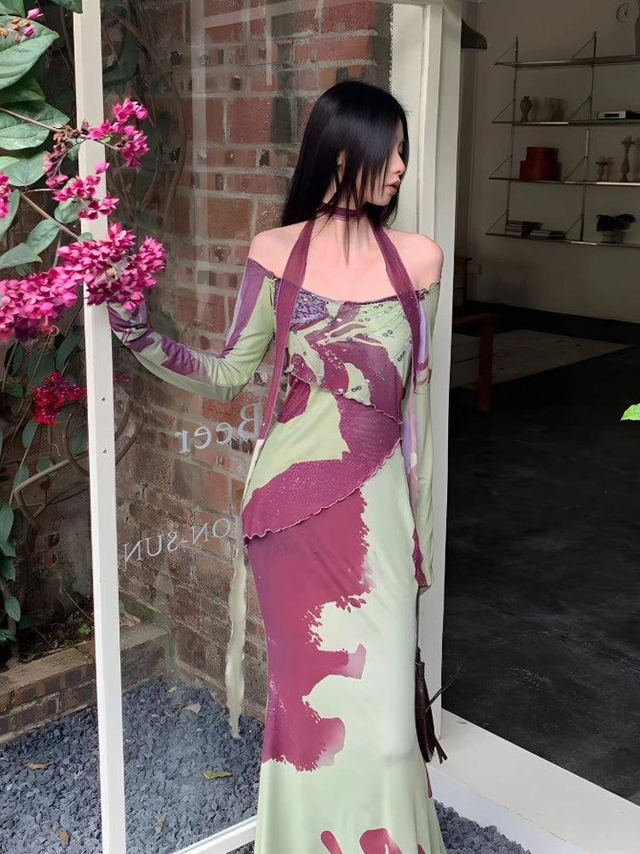 Off Shoulder Mesh Maxi Dress - Vedlit