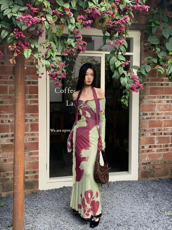 Off Shoulder Mesh Maxi Dress - Vedlit