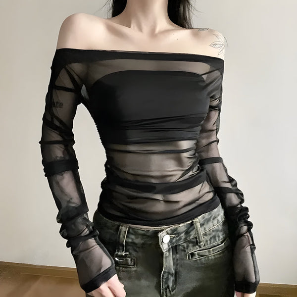 Off Shoulder Mesh Top - Vedlit