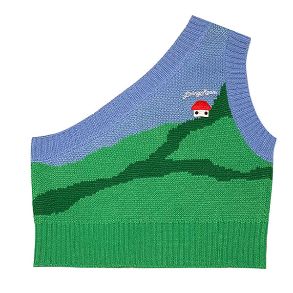 Cottagecore Aesthetic One-Shoulder Knit Vest - Vedlit