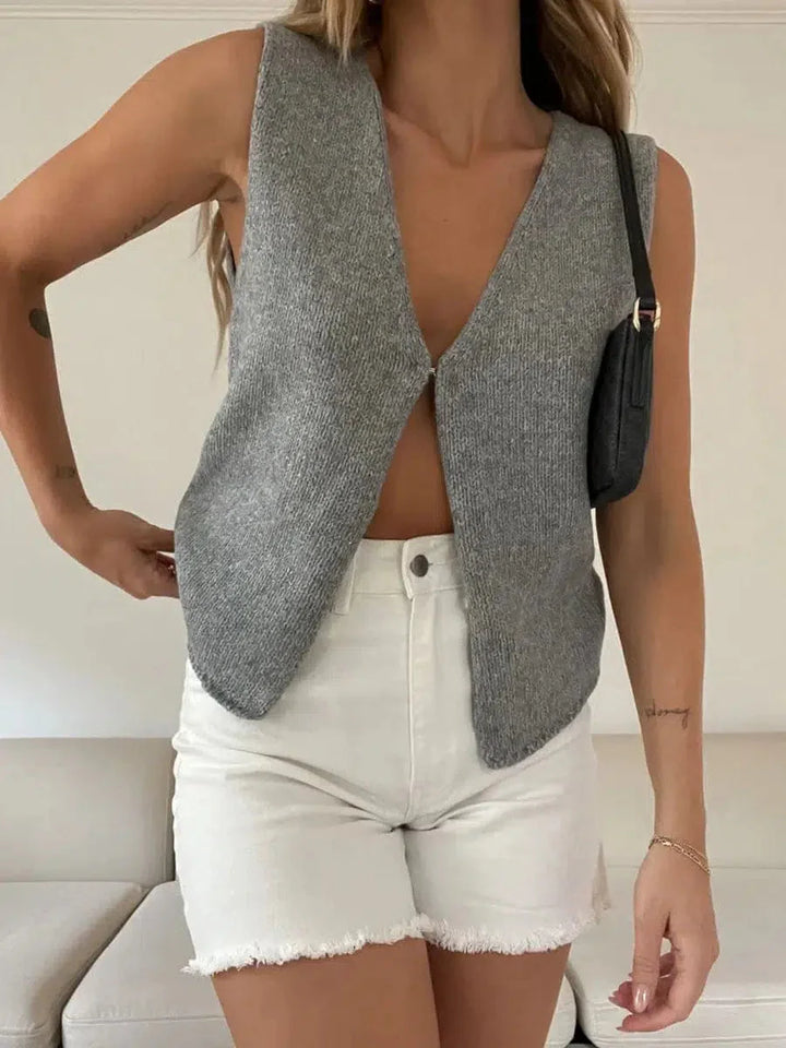 Open Front Knitted Cardigan Vest - Vedlit