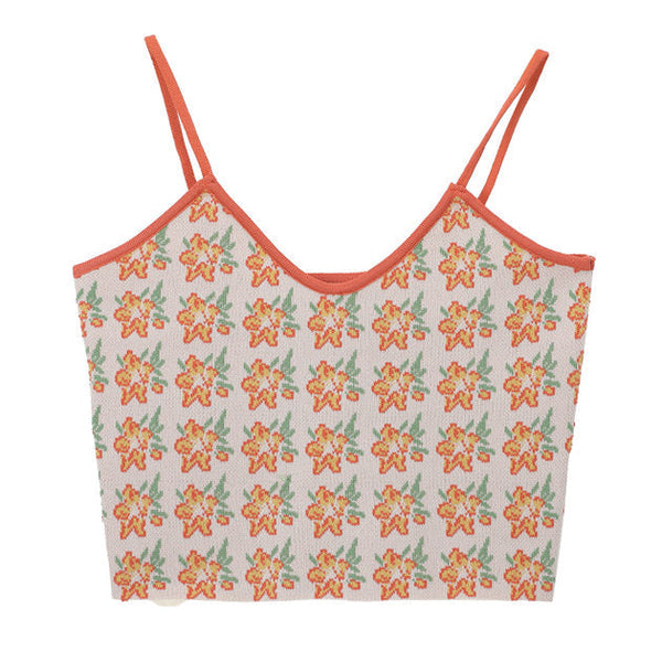 Orange Flower Knit Tank - Vedlit