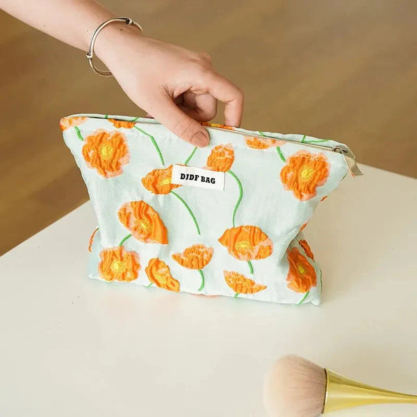 Orange Flowers Makeup Bag - Vedlit