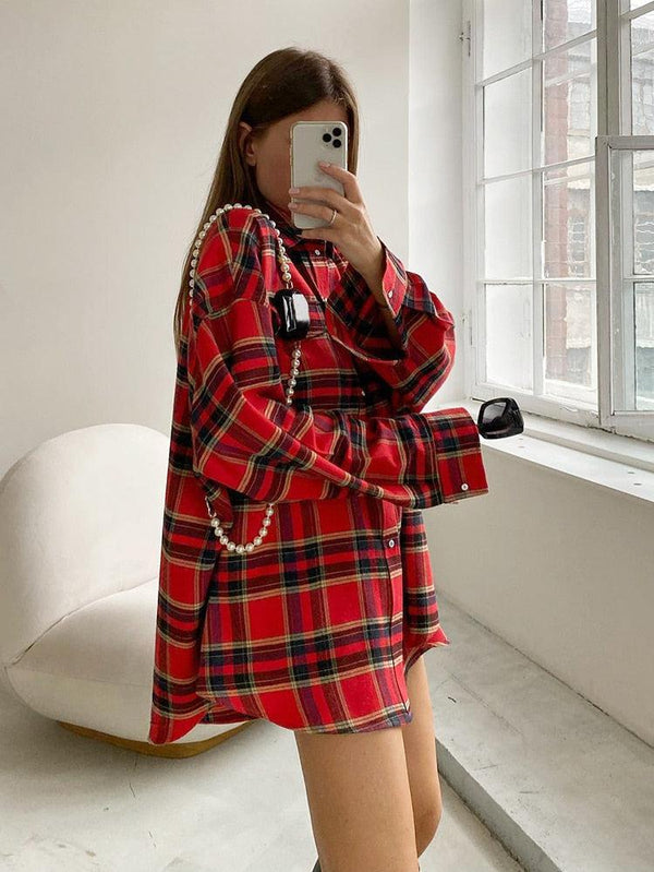 Oversized Plaid Shirt - Vedlit