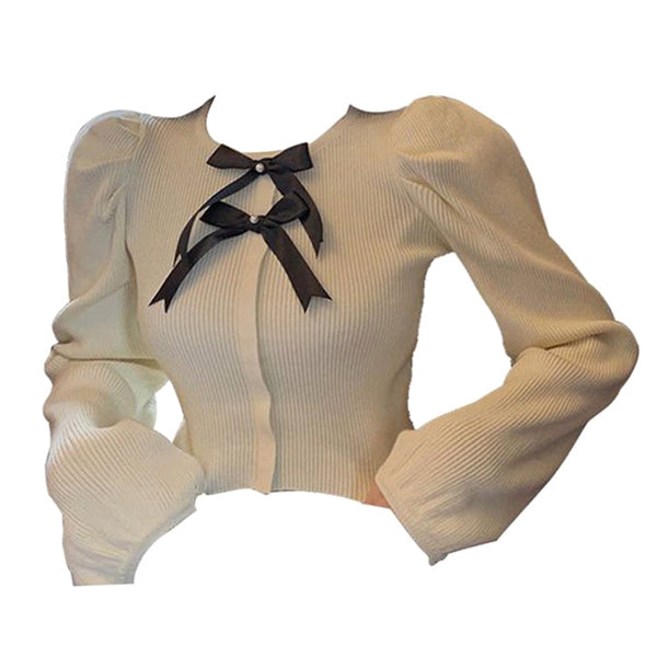 Parisian Style Ribbed Top with Bows - Vedlit