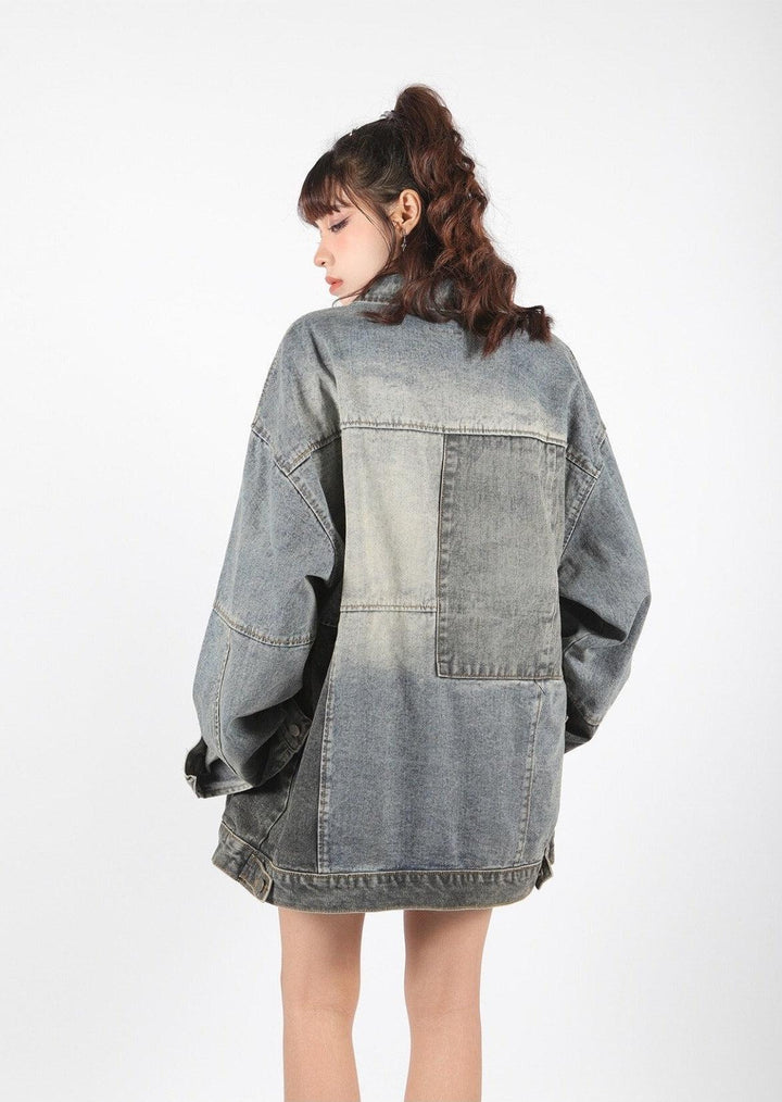 Patchwork Oversized Denim Jacket - Vedlit