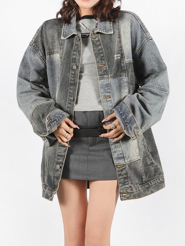 Patchwork Oversized Denim Jacket - Vedlit