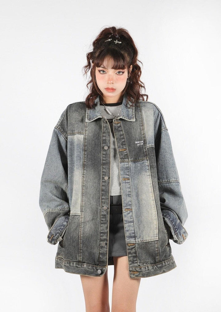 Patchwork Oversized Denim Jacket - Vedlit