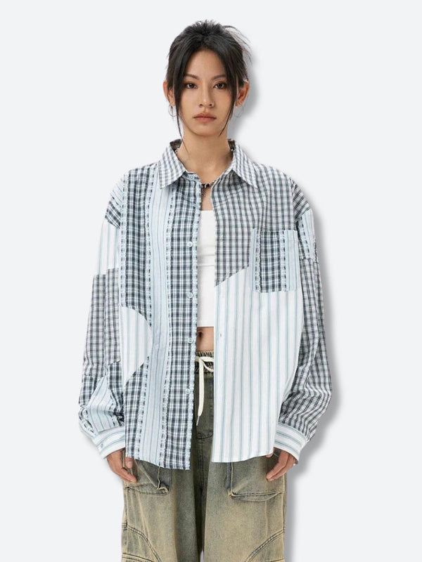 Patchwork Striped & Plaid Shirt - Vedlit