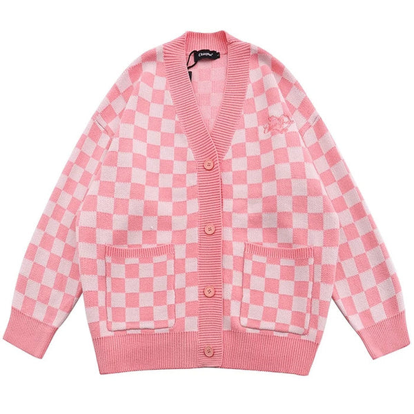 Pink Checkered Cardigan - Vedlit