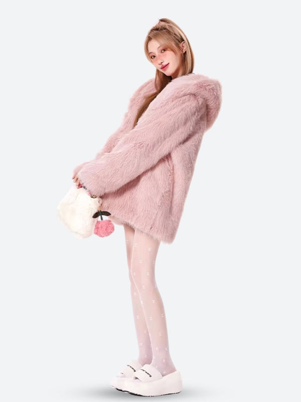 Pink Faux Fur Jacket - Vedlit