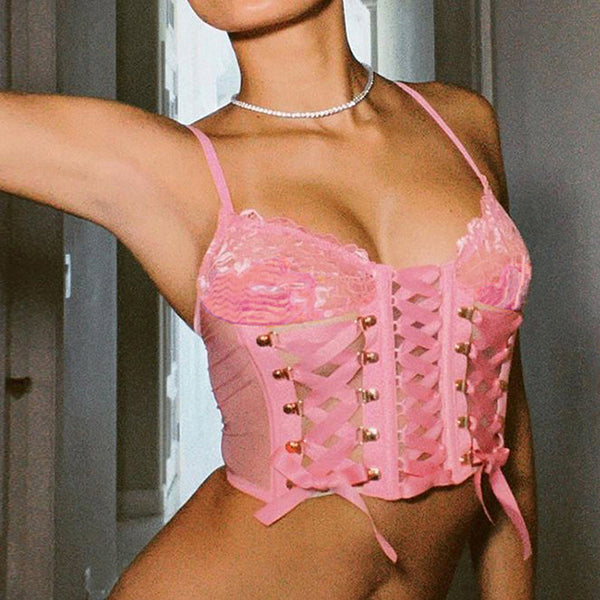 Pink Lace Mesh Top - Vedlit