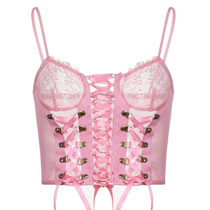 Pink Lace Mesh Top - Vedlit