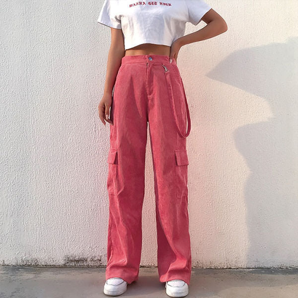 Pink Cord Cargo Pants - Vedlit