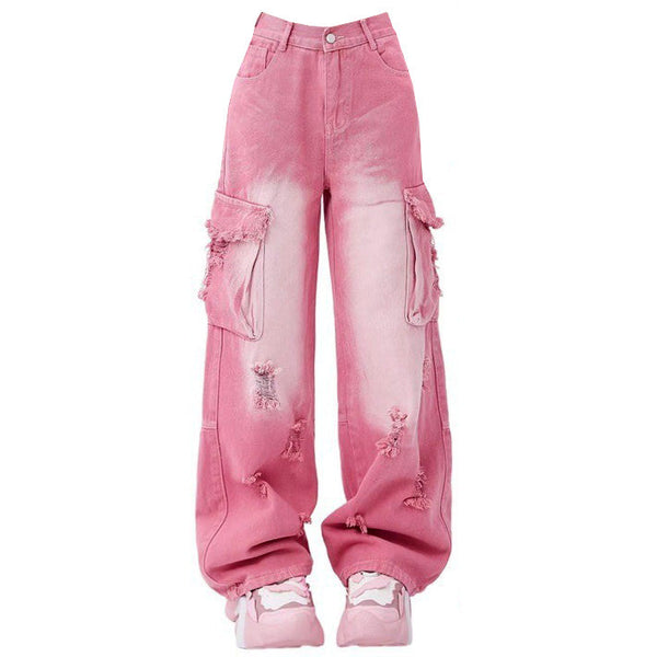 Rebel Cargo Jeans in Pink - Vedlit