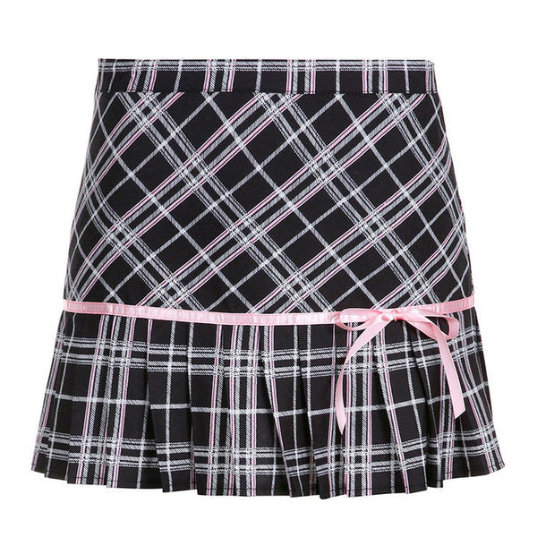 Plaid Coquette Ribbon Mini Skirt - Vedlit