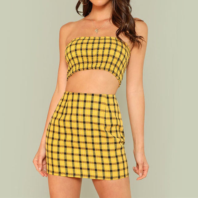 Plaid Top & Skirt Set - Vedlit