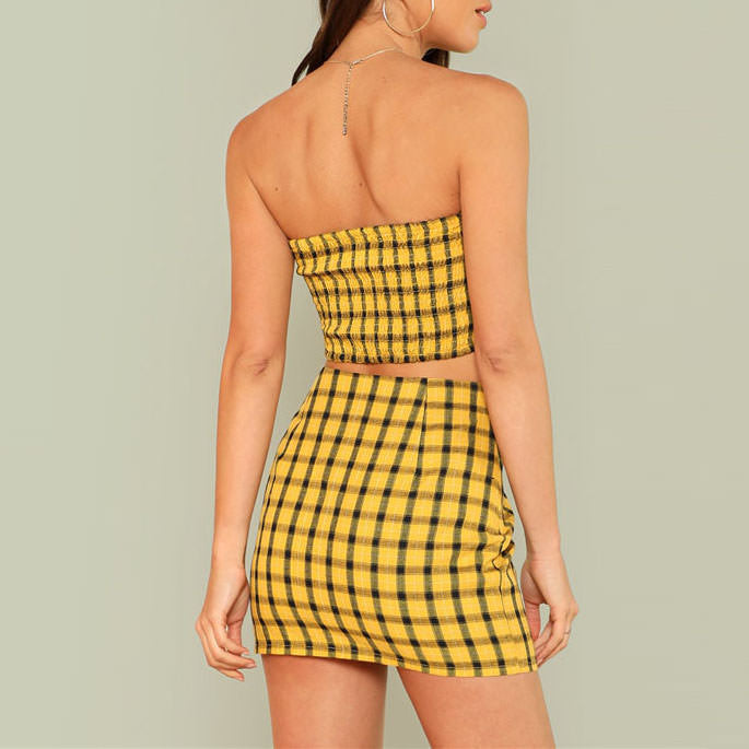 Plaid Top & Skirt Set - Vedlit