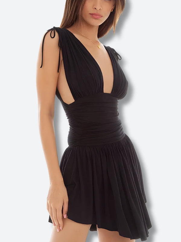 Plunge Neck Mini Dress - Vedlit