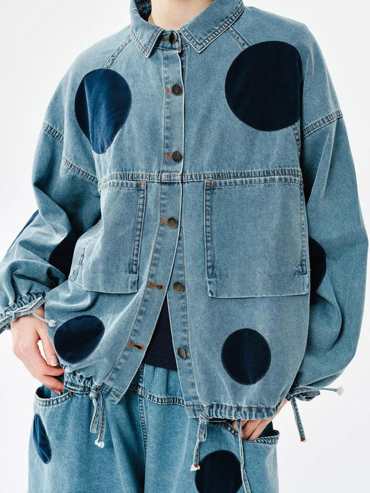 Polka Dot Button Up Denim Jacket - Vedlit