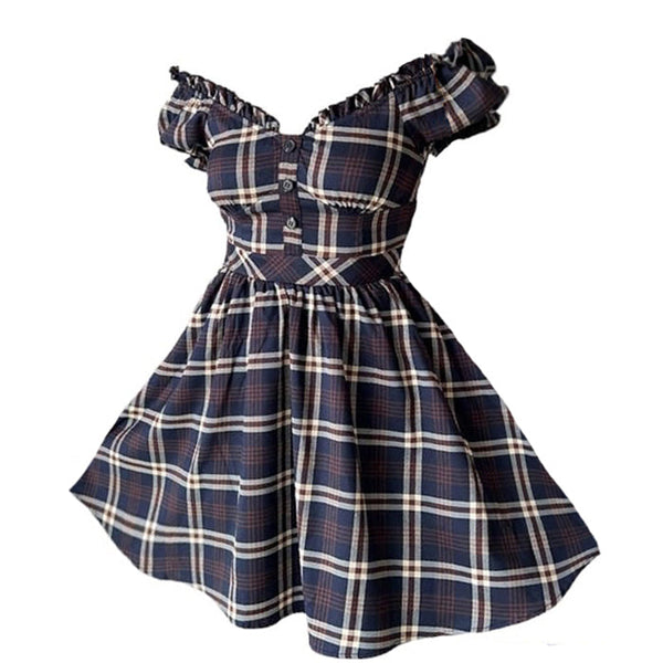 Preppy Aesthetic Plaid Dress - Vedlit