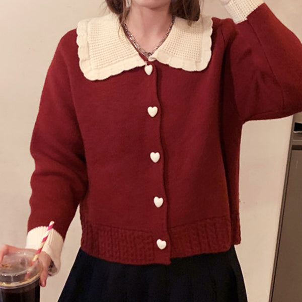 Preppy Collar Knit Cardigan - Vedlit