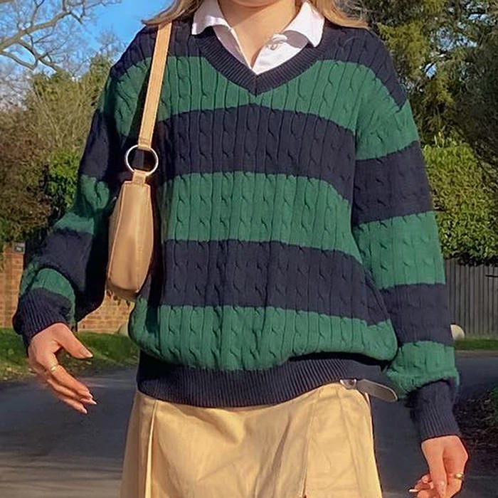 Preppy Girl Striped Jumper - Vedlit