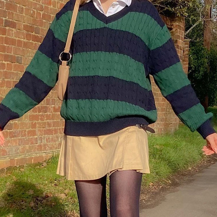Preppy Girl Striped Jumper - Vedlit