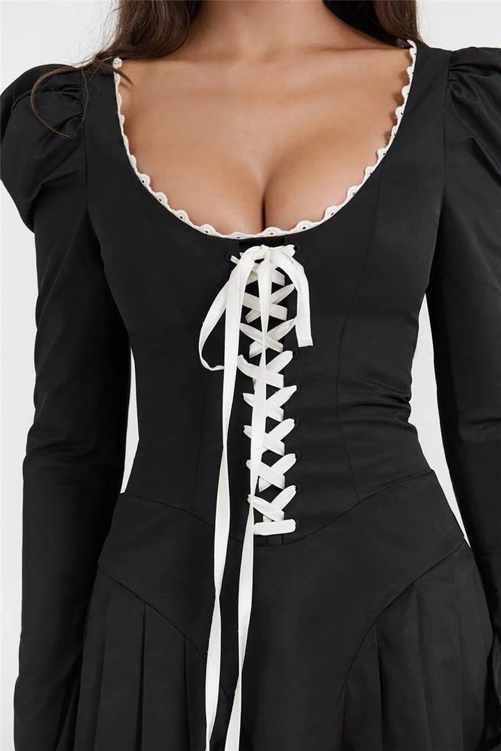 Puff Shoulder Pleated Mini Dress - Vedlit