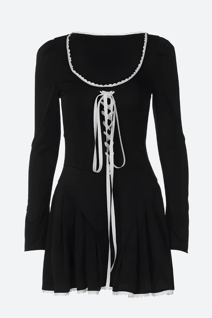 Puff Shoulder Pleated Mini Dress - Vedlit