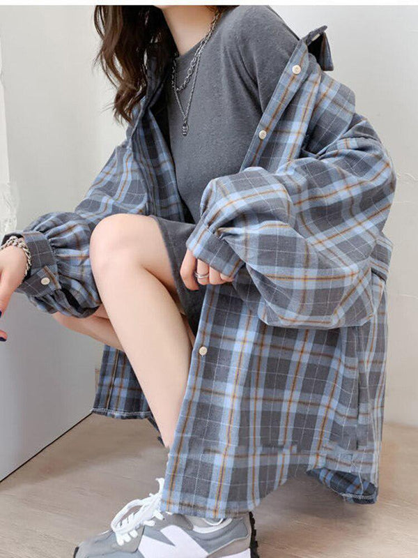 Puff Sleeve Plaid Shirt - Vedlit