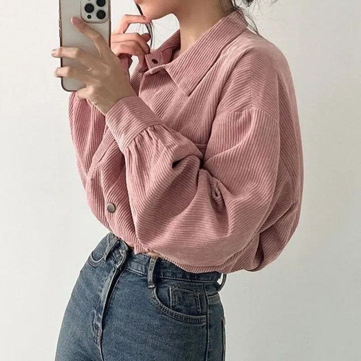 Puff Sleeved Corduroy Crop Shirt - Vedlit