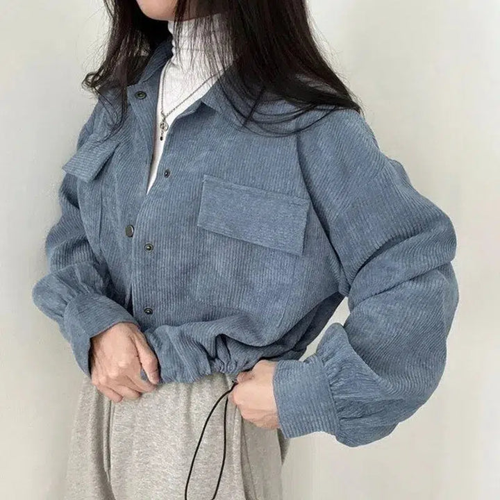 Puff Sleeved Corduroy Crop Shirt - Vedlit