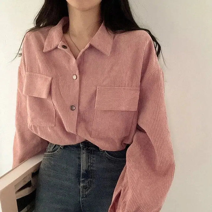 Puff Sleeved Corduroy Crop Shirt - Vedlit