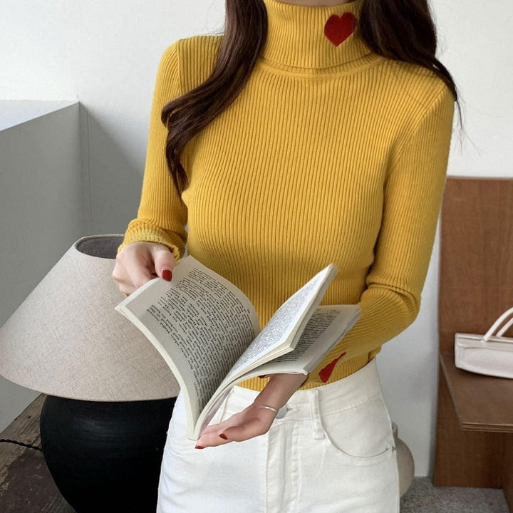Red Heart Embroidery Turtleneck Jumper - Vedlit